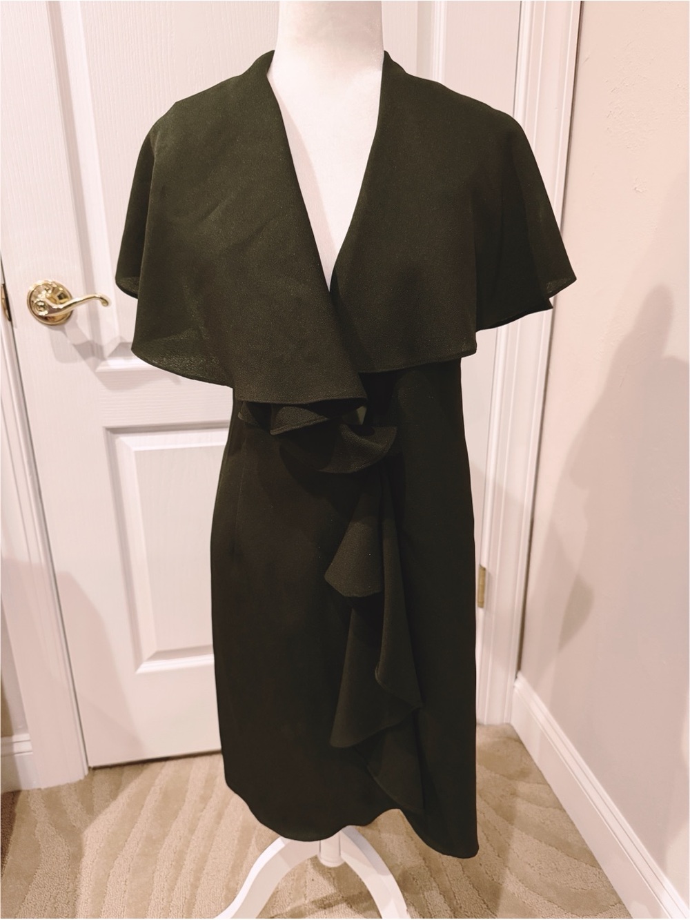NWOT ABS Evening Collection black Dress with Ruffle and Cape sleeves